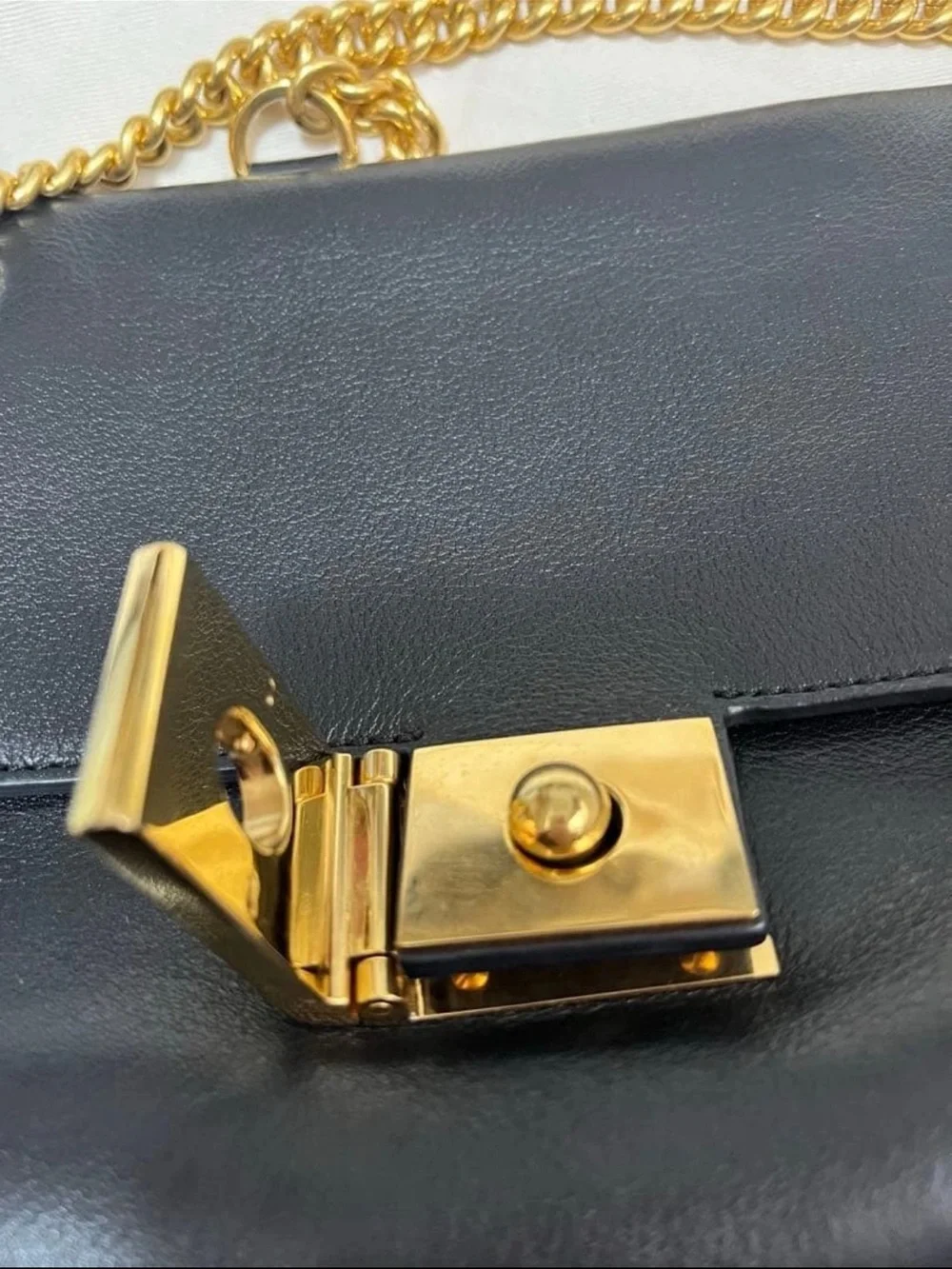 Mulberry Black Leather Satchel with Gold Chain and Turn-Lock